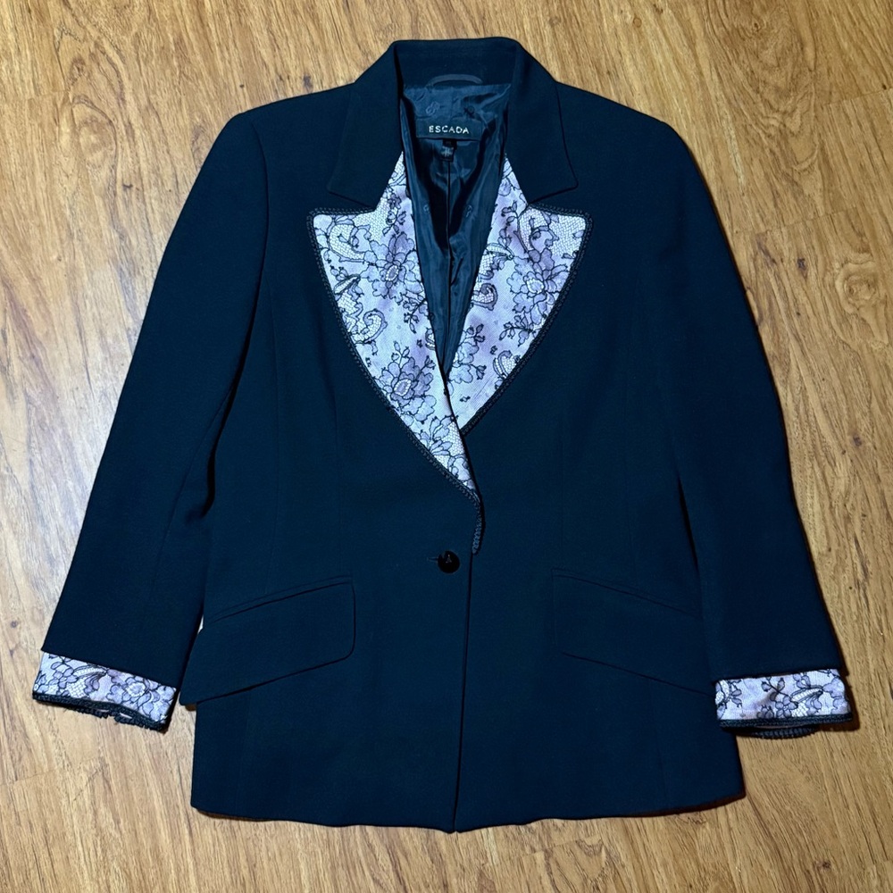 Vintage ESCADA Blazer Jacket Wool Black Lingerie 40 100% Authentic Original